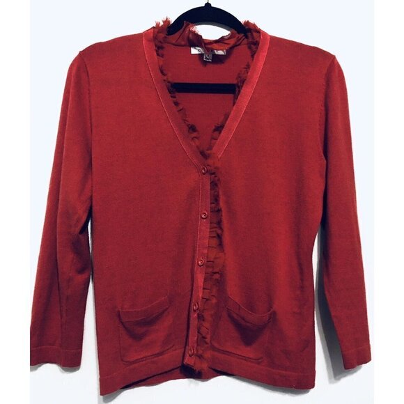 CAbi Womens Small Red Party Card Cashmere Blend Cardigan Sweater Boho 165 - Picture 1 of 6